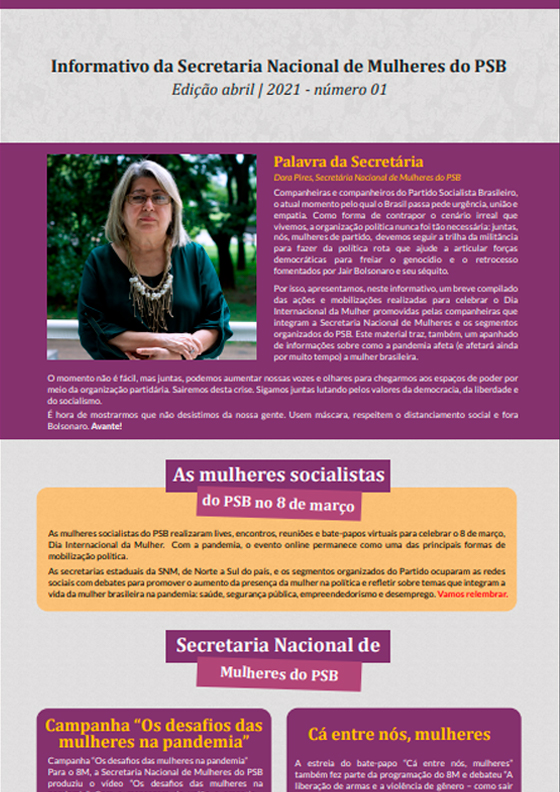 Informativo da Secretaria Nacional de Mulheres do PSB Edição Maio | 2021 – Número 01